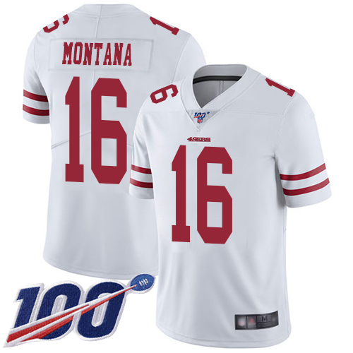 San Francisco 49ers #16 Joe Montana White Men's Stitched NFL 100th Season Vapor Limited Jersey