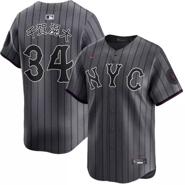 Men's #34 Kodai Senga Kanji New York Mets City Connect Limited Stitched Jersey