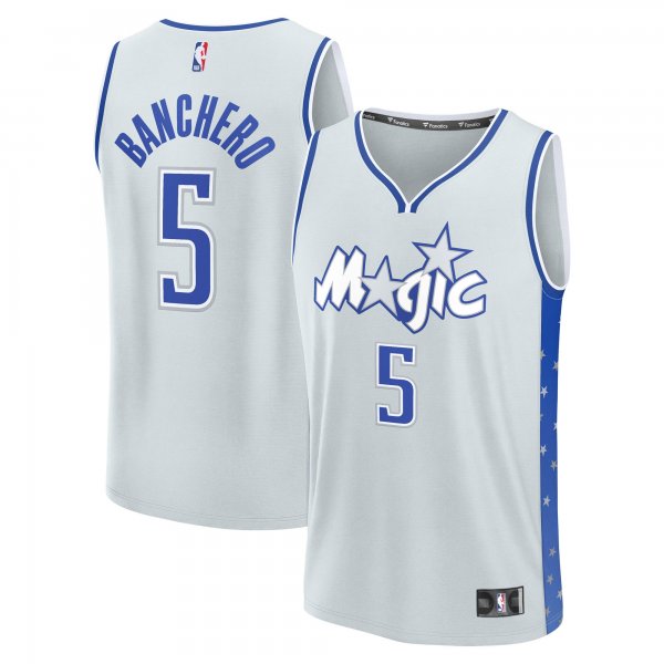 Men's Orlando Magic #5 Paolo Banchero Fanatics Silver 2025/26 City Edition Fast Break Jersey