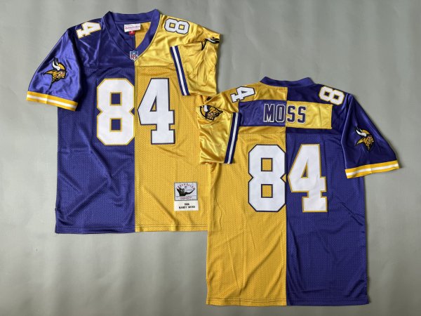 Men's #84 Randy Moss Purple and Yellow Minnesota Vikings Jersey