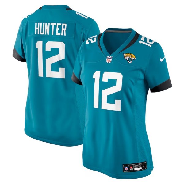 Women's #12 Travis Hunter Jacksonville Jaguars Nike Women's 2025 NFL Draft First Round Pick Team Game Player Teal Jersey