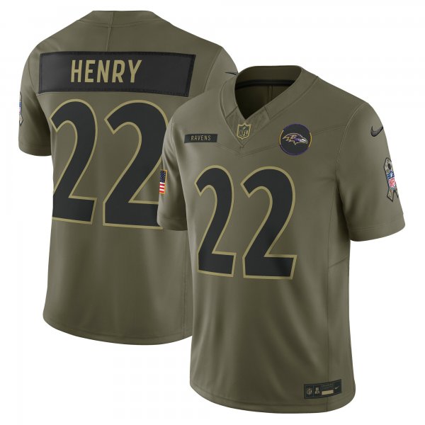 Men's #22 Derrick Henry Baltimore Ravens Nike 2025 Salute to Service Limited Olive Jersey