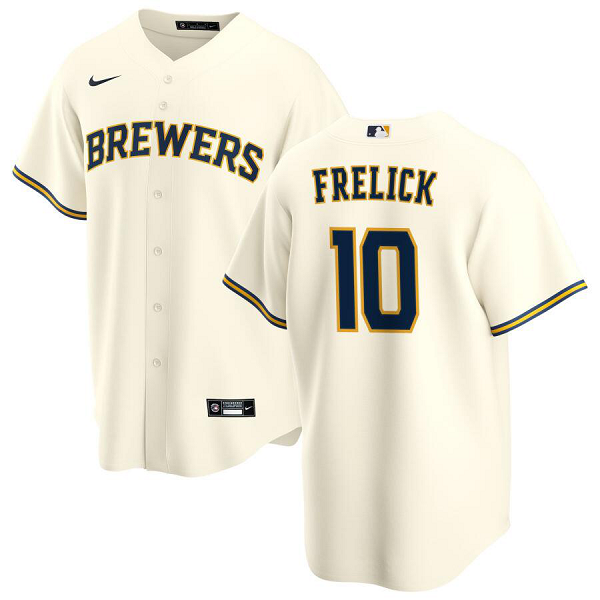 Men's Milwaukee Brewers #10 Sal Frelick Nike Cream Home Cool Base MLB Jersey