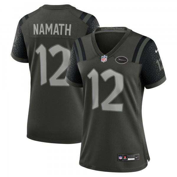 Women's #12 Joe Namath New York Jets Nike 2025 Rivalries Collection Retired Player Game Gotham Green Jersey