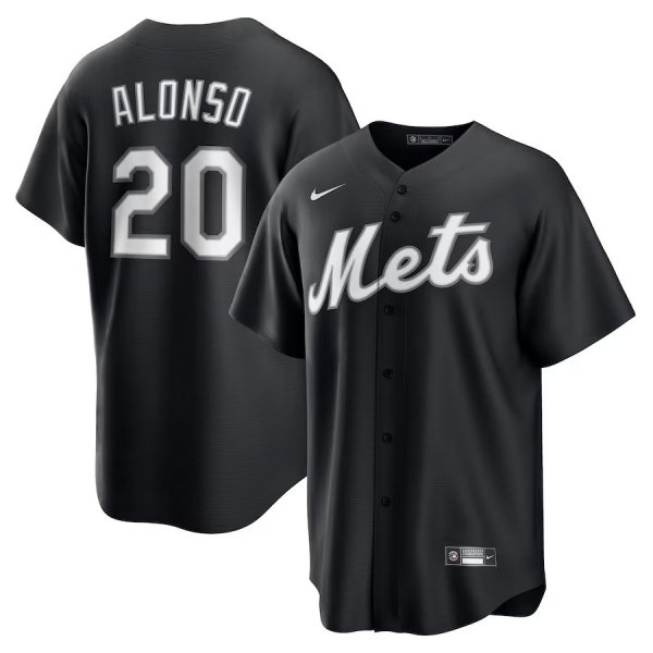 Men's New York Mets #20 Pete Alonso Nike Black Lights Out Replica Player Jersey