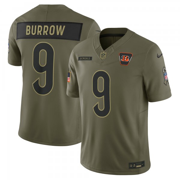 Men's #9 Joe Burrow Cincinnati Bengals Nike 2025 Salute to Service Limited Olive Jersey