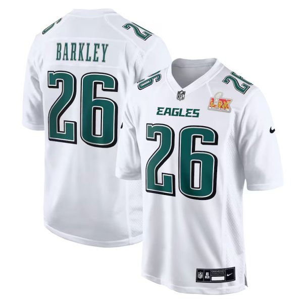 Men's Philadelphia Eagles #26 Saquon Barkley Nike Tundra White Super Bowl LIX Fashion Game Stitched Jersey