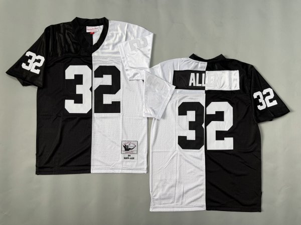Men's Las Vegas Raiders #32 Marcus Allen Split Black & White Mitchell & Ness Jersey