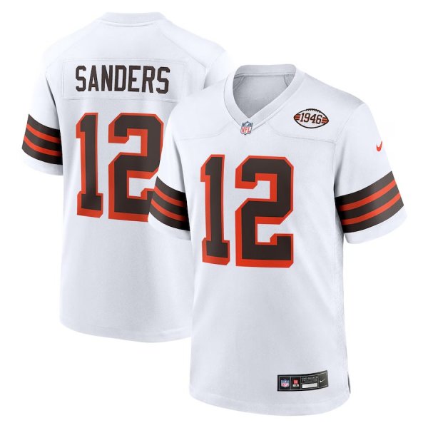 Men's #12 Shedeur Sanders Cleveland Browns Nike 2025 NFL Draft 2nd Alternate Game White Jersey