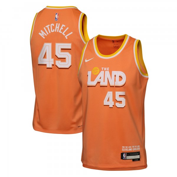 Youth Cleveland Cavaliers #45 Donovan Mitchell Nike Orange 2025/26 City Edition Swingman Jersey