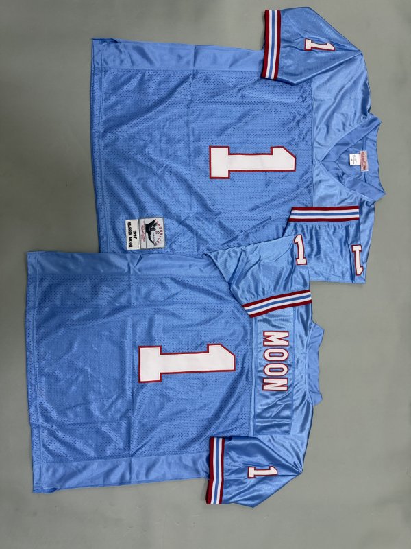 Men's #1 Warren Moon Tennessee Titans Blue Jersey
